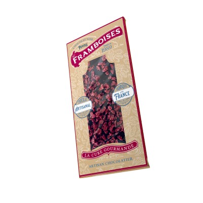 PE292 - TABLETTE CHOCOLAT NOIR PEPITE FRAMBOISE (x25)